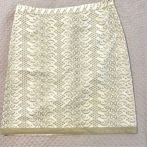 BANANA REPUBLIC Mini Skirt Cream Gold Embroidered Eyelet SZ 6 petite EUC
